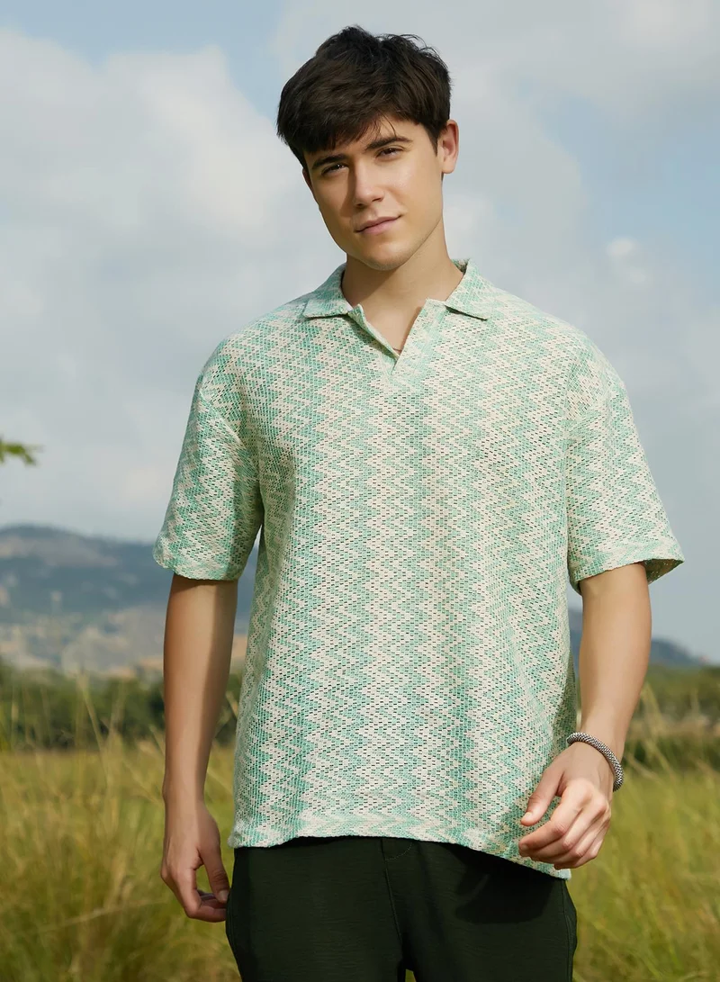 كامبوس سوترا Men's Mint Green Tidal-Knit Polo T-Shirt For Casual Wear | Polo Neck | Short Regular Sleeves | Pull On Closure | T-Shirt Crafted With Comfort Fit For Everyday Wear